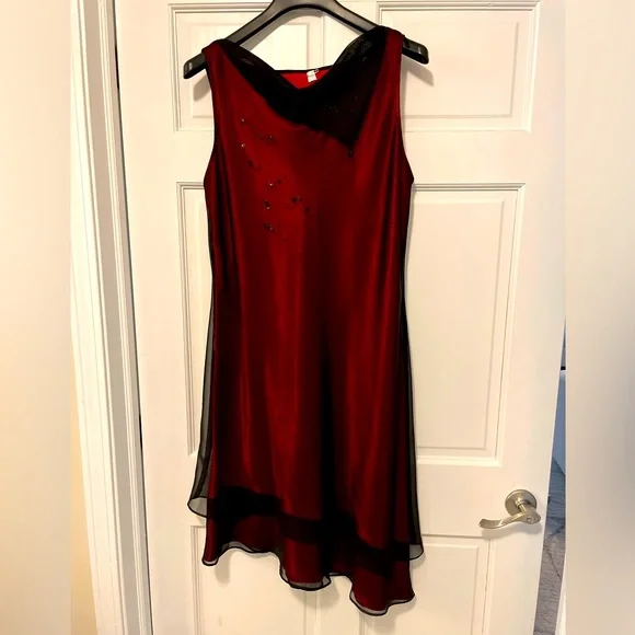 Dresses | Beautiful Xl Dress Red With Black Overlay Two Tiers On The Bottom | Poshmark Dresses | Beautiful Xl Dress Red With Black Overlay Two Tiers On The Bottom | Poshmark